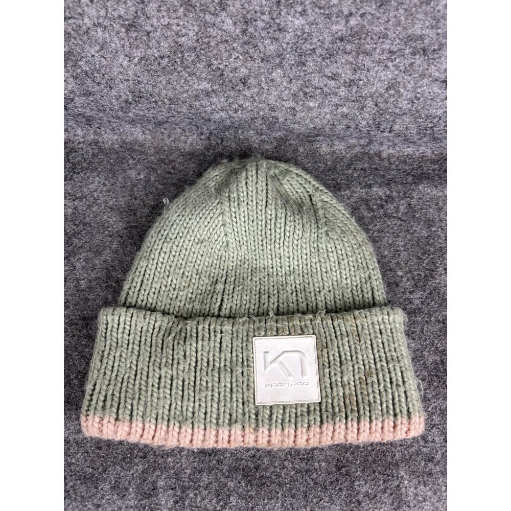 Kari Traa Hat Beanie Knit Womens One Size Green Pink‎ Colorblock Logo Winter